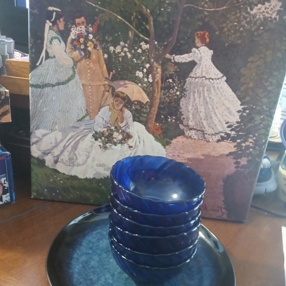 6 Cobalt Blue Bowls, Vintage Glassware, Dessert Bowl, French Glass,4.75"×2.25" - Picture 6 of 9